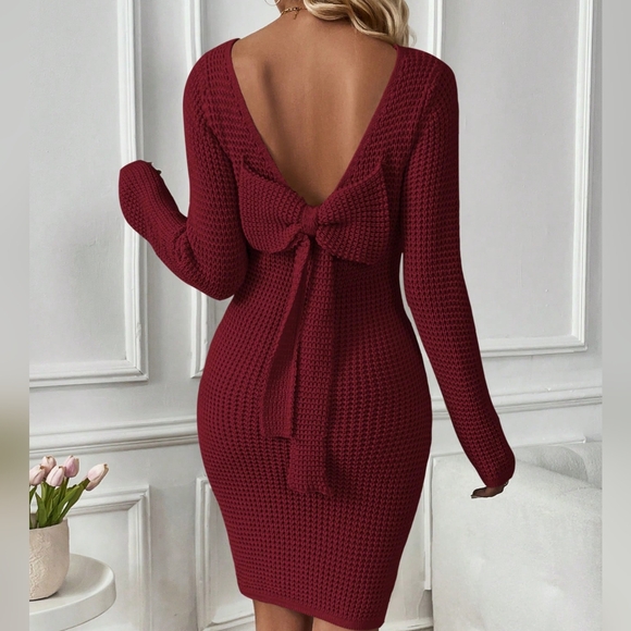 Bow Backless Sweater Dress - Picture 3 of 5